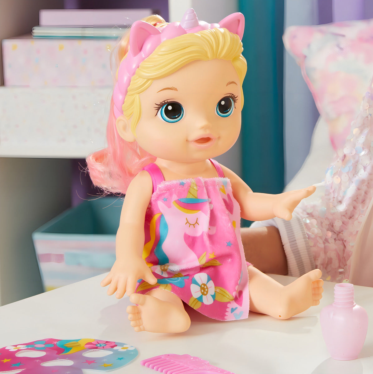 Muñeca Baby Alive Día De Spa Unicornio Pelo Rubio +3