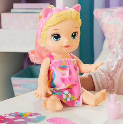 Muñeca Baby Alive Día De Spa Unicornio Pelo Rubio +3
