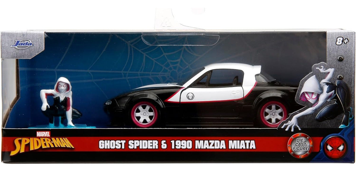 Jada Mazda Miata 1990 Marvel Ghost Spider Miniatura 1:32 Negro/Blanco