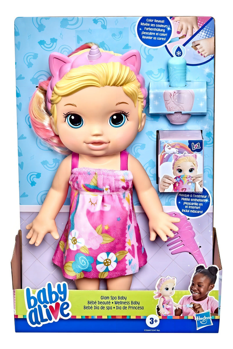 Muñeca Baby Alive Día De Spa Unicornio Pelo Rubio +3