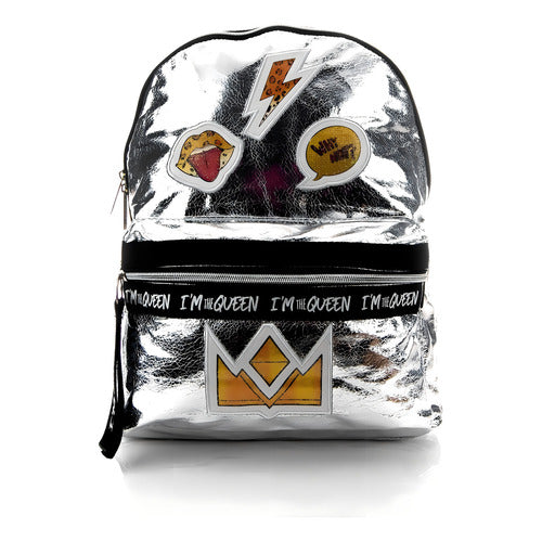 Mochila Platica Polinesia Karen Im The Queen Primaria Atm Color Plateado Diseño De La Tela Relieve