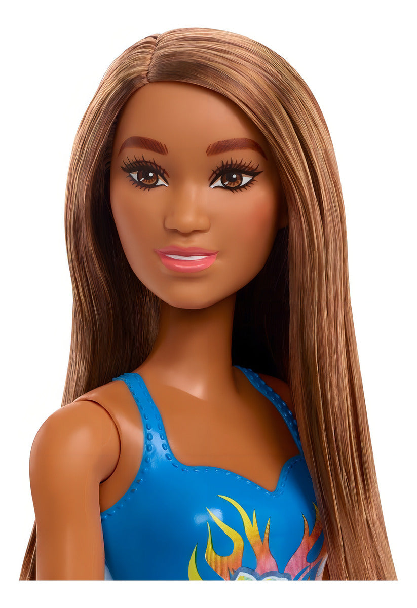 Barbie Muñeca Traje De Baño Azul Con Rosas