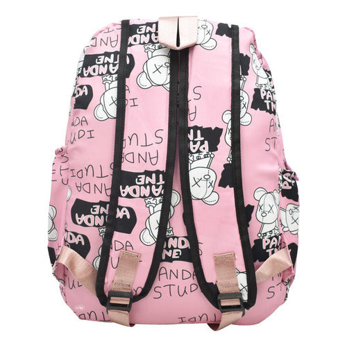 Mochila Escolar Lluvia Rosa 17L Estampada Panda Compartimento Laptop