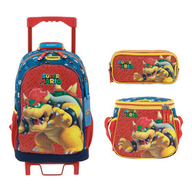 Mochila Ruedas Kit 3pz Super Mario Bowser Primaria Chenson Multicolor Estampado