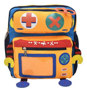 Mochila Lluvia Robot Naranja Mini Backpack Azul Estampado 8L Para Niños