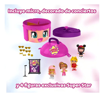 Pinypon Super Star Cabeza 4 Figuras 10 Accesorios Famosa