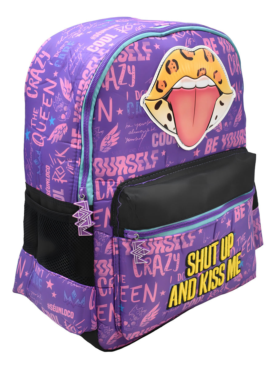 Mochila Platica Polinesia Shut Up And Kiss Me Estampado Violeta Primaria 0056 Atm