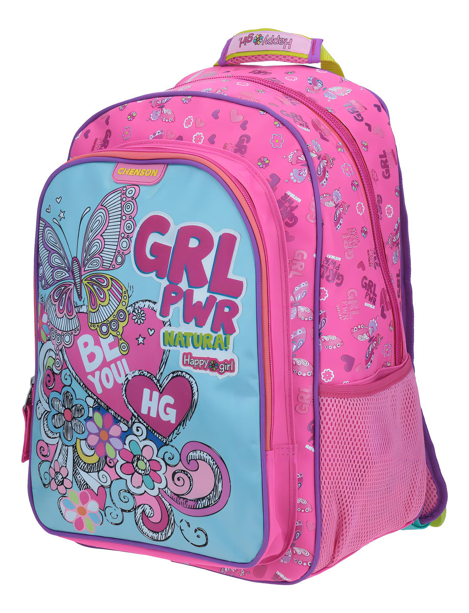 Mochila Grande Rosa Chenson Happy Girl Primaria Awata Para Niña Porta Tablet De Hasta 10 . Rosa Mariposa