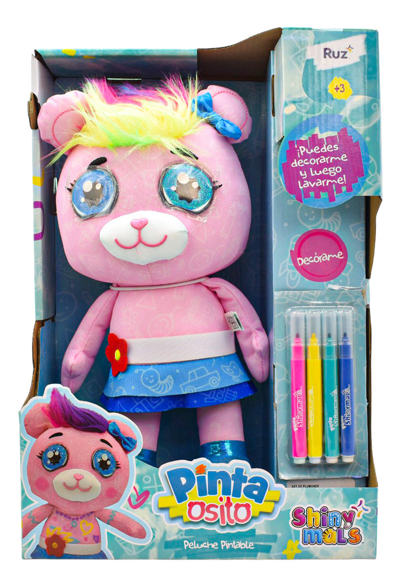 Shiny Mals Pinta Osito Peluche Pintable 30 Cm Ruz Rosa
