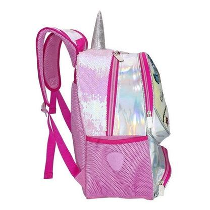 Mochila Escolar Unicornio Lentejuela Tornasol Blanca Wily's WT381 Niñas