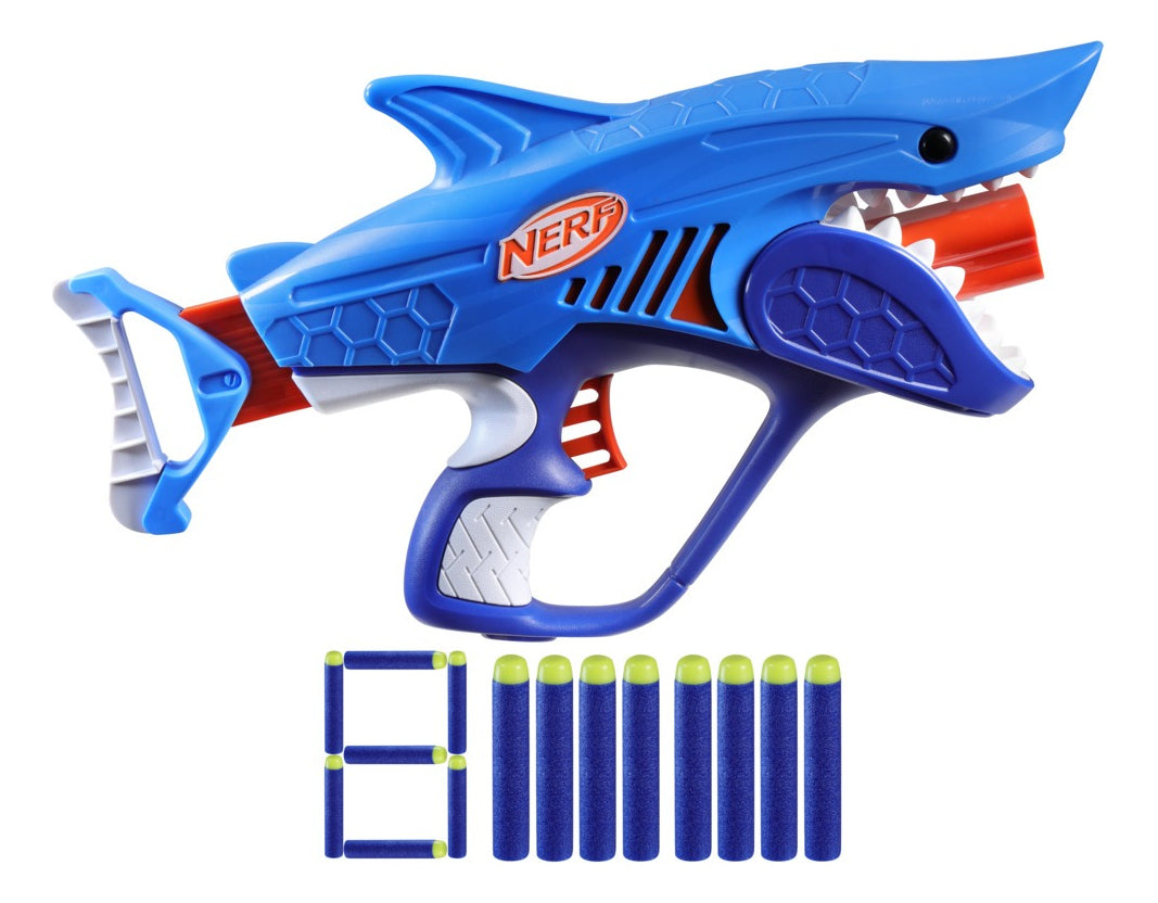Nerf Junior Wild Sharkfire, Lanzadardo Con 8 Dardos Nerf Eli Azul