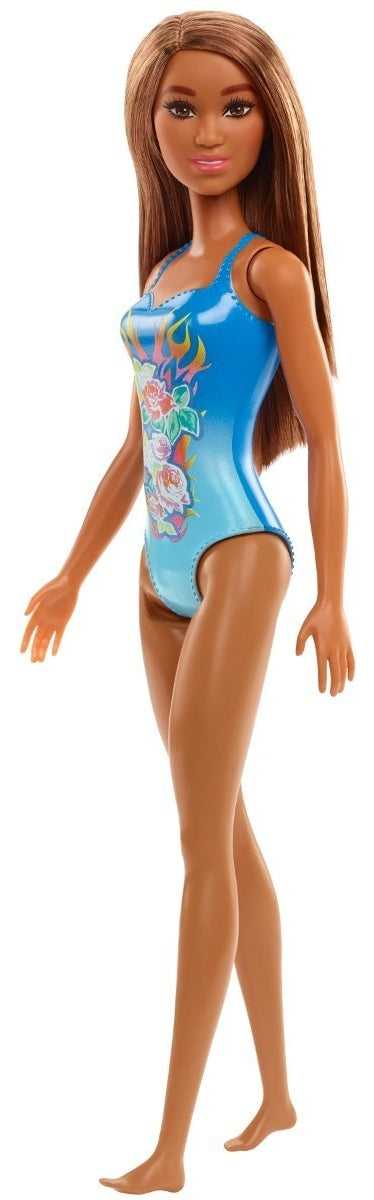 Barbie Muñeca Traje De Baño Azul Con Rosas