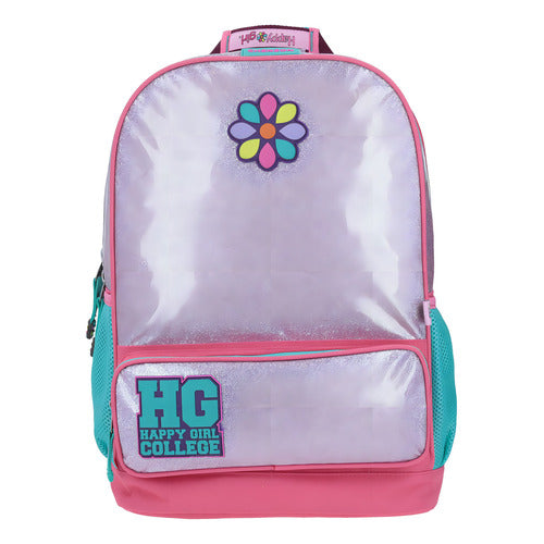 Mochila Happy Girl College Hg Flor Brillos Primaria Rosa Chenson