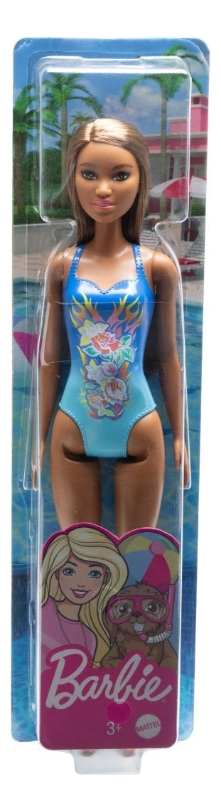 Barbie Muñeca Traje De Baño Azul Con Rosas