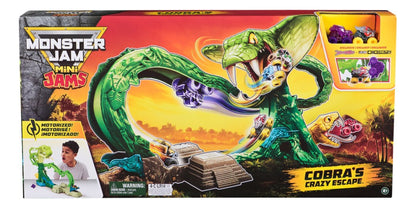 Monster Jam Mini Jams, Cobra's Crazy Escape, set de juego motorizado de 71,1 cm, 2 camiones monstruo metálicos ThunderROARus y JCB Digatron, juguetes para niños y niñas a partir de 3 años