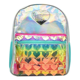 Mochila Escolar Plateada Lluvia Corazón Estrellas Relieve 19L Niñas
