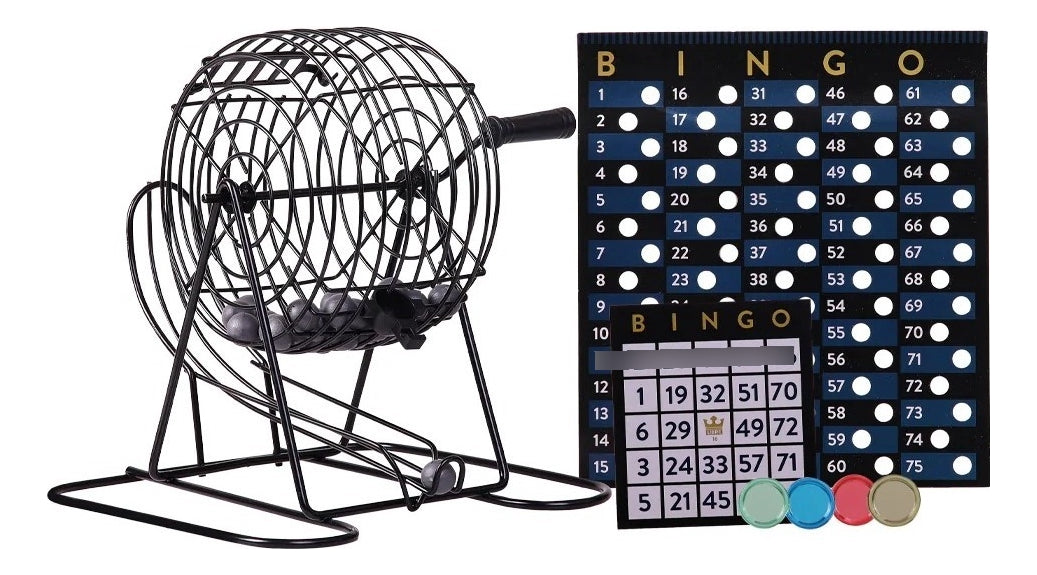 Juego De Bingo Clásico Con Bombo Metálico 75 Bolas Y Cartones Para Niños Y Adultos Jca-3300