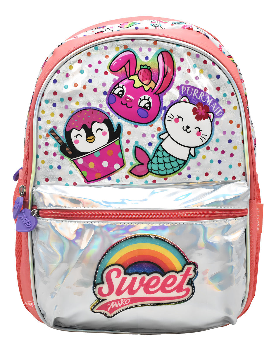Mochila Escolar Miko Club Salmón 20L Animalitos Compartimento Laptop