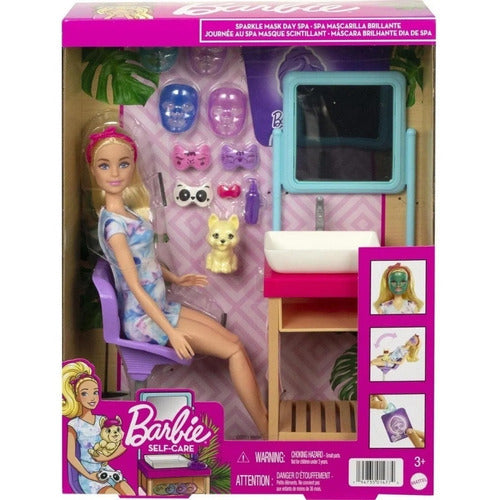 Barbie Spa Mascarilla Brillante Rubia Con Mascota Mattel