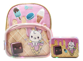Mochila Escolar Lluvia Unicornio Helados Luz 3D Rosa con Lapicera