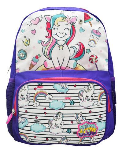 Mochila Escolar Miko Club Violeta Estampada 16L con Compartimento Laptop