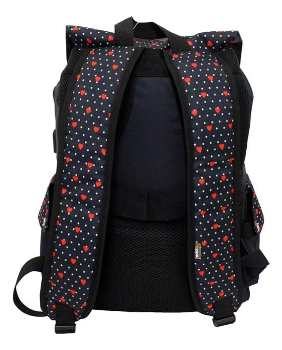 Mochila My Lifestyle Corazones Y Puntos Negro Primaria 157602 Truzt Diseño De La Tela Estampado