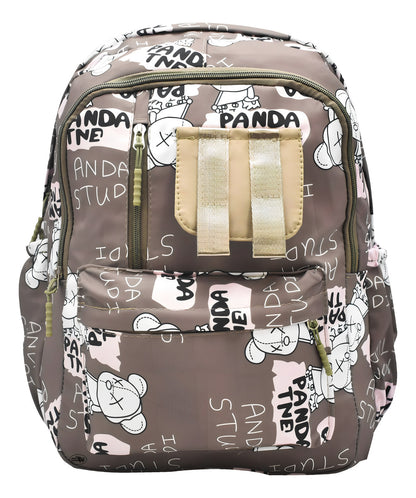 Mochila Escolar Lluvia Panda Estampada 15L Bolsillos Marrón Laptop