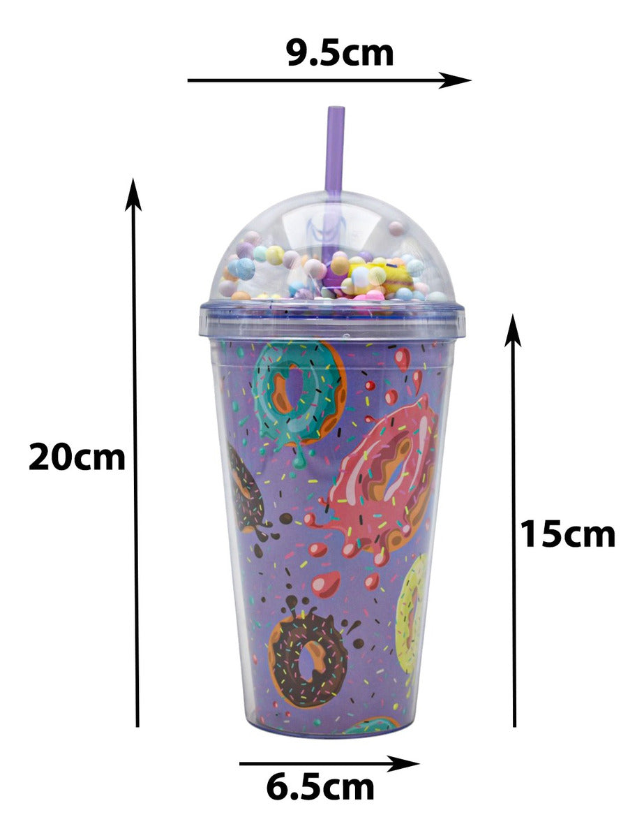 Vaso Plastico Con Tapa Decorativa Donas 500ml Sm22hat316 · vista 2