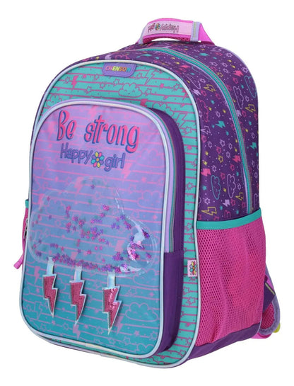 Mochila Happy Girl Be Strong Nube Glitery Primaria Chenson