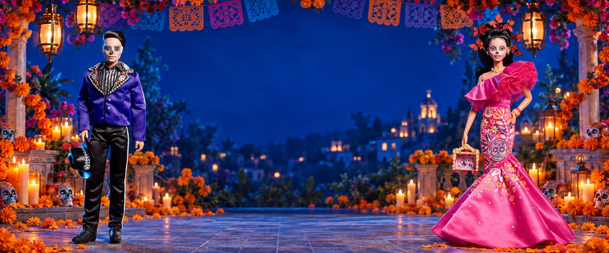 Banner de escritorio: Barbie y Ken Día de Muertos 2023