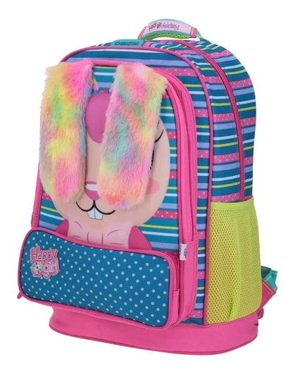Mochila Happy Girl Conejo 3d Orejas Suaves Primaria Chenson