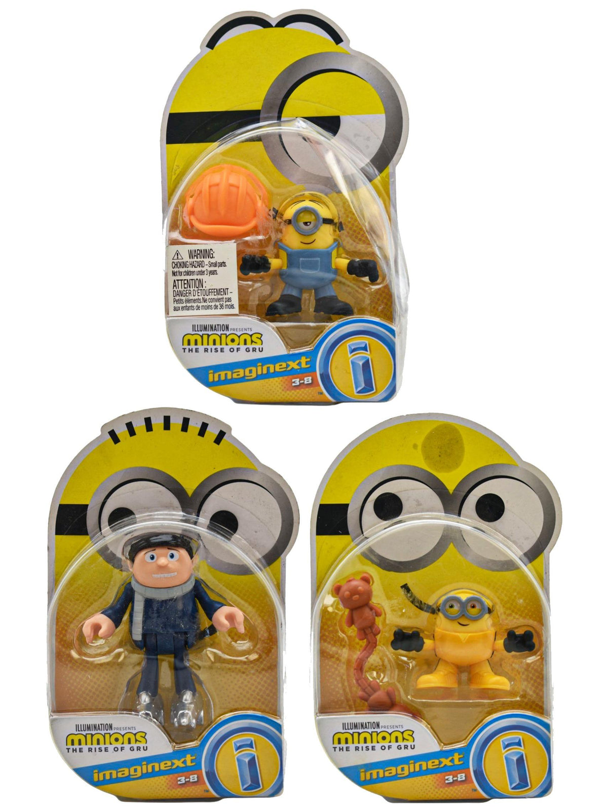 Minions El Ascenso De Gru Stuart Bob Pack 3 Figuras de Acción Coleccionables 7cm imaginex