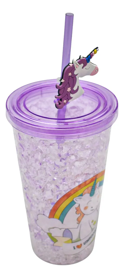 Vaso Doble Pared Gel Enfriador Con Luz Unicornio Sm22hat256