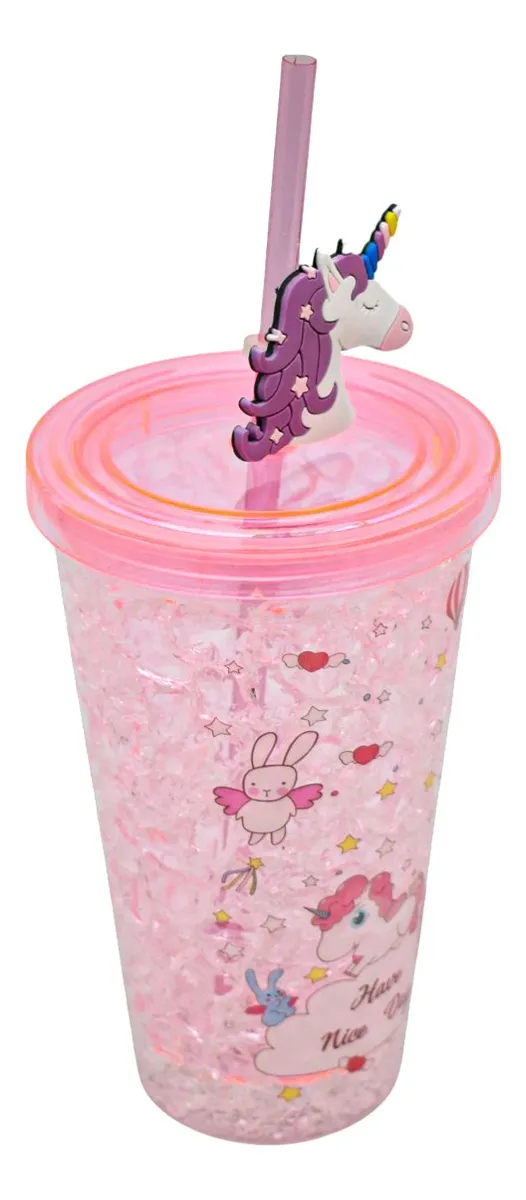 Vaso Doble Pared Gel Enfriador Con Luz Unicornio Sm22hat256