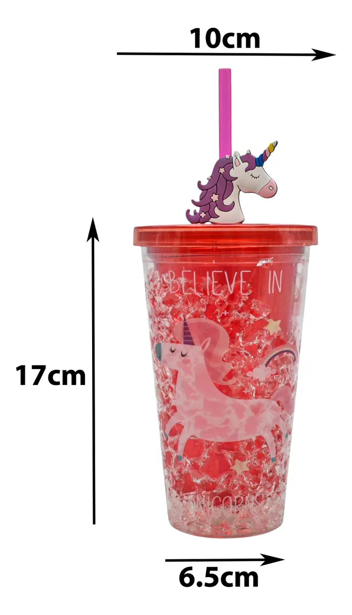 Vaso Doble Pared Gel Enfriador Con Luz Unicornio Sm22hat256
