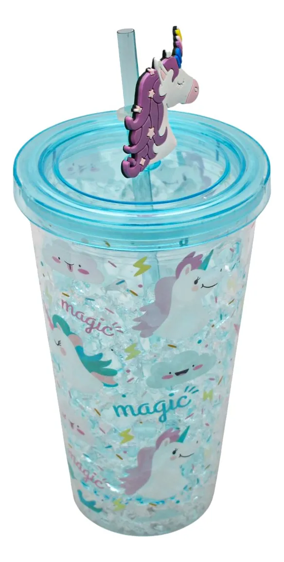 Vaso Doble Pared Gel Enfriador Con Luz Unicornio Sm22hat256