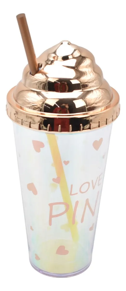Vaso Plastico Tapadera De Rosca Y Popote Malteada Sm22hat279