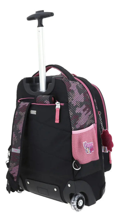 Mochila Con Ruedas Luminosas Happy Girl Con Flor Chenson - Detalle compartimentos