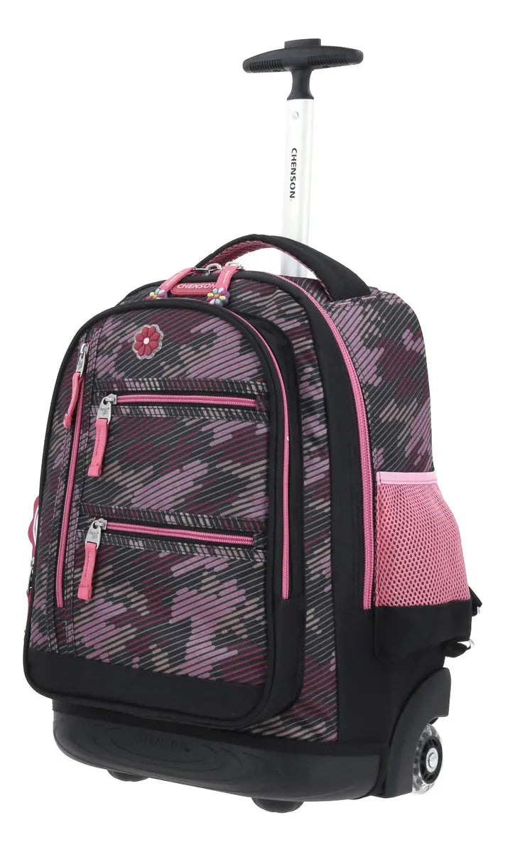 Mochila Con Ruedas Luminosas Happy Girl Con Flor Chenson - Vista lateral