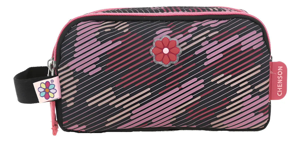 Mochila Y Lapicera Happy Girl Flor Rayada Primaria Chenson - Set completo