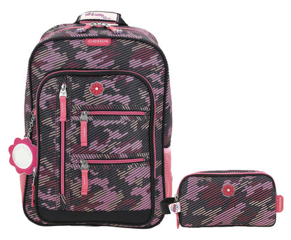 Mochila Y Lapicera Happy Girl Flor Rayada Primaria Chenson - Vista frontal