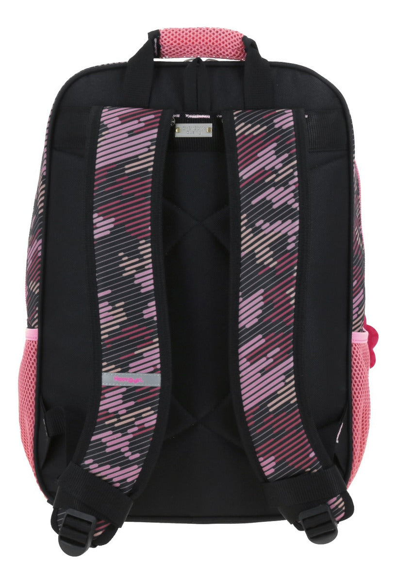 Mochila Y Lapicera Happy Girl Flor Rayada Primaria Chenson - Vista trasera