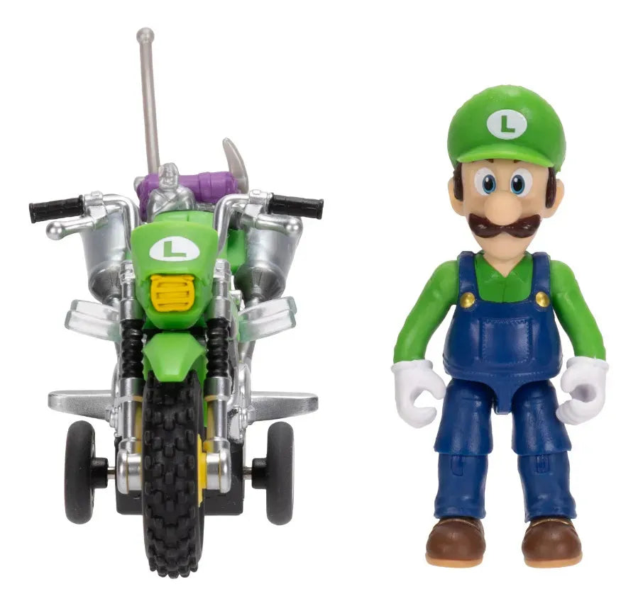 The Super Mario Galaxy Movie Luigi Con Moto Figura 7cm Jakks - Vista lateral